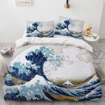 Housse de couette x vagues de style japonais, parure de lit pi��ces avec housse de couette et taie d'oreiller ...