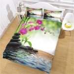 Housse de couette x zen fleurs feuilles de bambou pierres parure de lit pieces en % polyester avec fermeture ...