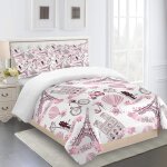 Housse de couette xcm bebe d imprim�� th��me de paris romantique rose pi��ces parure de lit en microfibre, ...