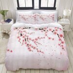Housse de couette xcm - branche de cerisier japonais avec fleurs ��panouies - parure de lit personnes ...