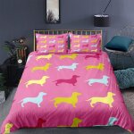 Housse de couette xcm chien rose jaune d imprim�� ensemble de literie pi��ces ultra douce confortable ...