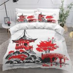 Housse de couette xcm enfant ado temple parure de lit d kyoto, japon ensemble de literie personnes avec ...