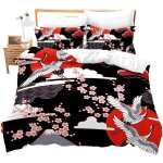 Housse de couette xcm japon animaux grues fleurs - parure de lit personnes avec fermeture ��clair - housse ...