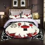 Housse de couette xcm lanterne rouge chinoise avec taie d'oreiller pi��ces parure de lit personne avec ...