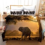 Housse de couette xcm ��l��phant animal paysage coucher de soleil parure de lit imprim�� en microfibre ...