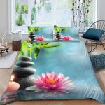 Housse de couette zen x imprim�� d pierres fleurs bambou parure de lit personnes hypoallergique microfibre ...