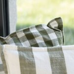 Housse de coussin 100% coton rayures et vichy lourmarin kaki 45x45 cm