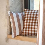 Housse de coussin 100% coton rayures et vichy lourmarin terracotta