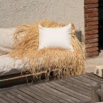 Housse de coussin d�co avec franges en raphia coton blanc 160 x 160