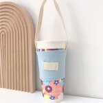 Housse de tasse en toile portable, sac de bouteille d'eau, tient a la main, th� au lait, caf�, boisson, ...