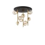 Ideal lux perlage plafonnier globe a 9 ampoules en laiton et abat - jour en verre ambr�