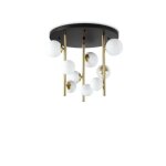 Ideal lux perlage plafonnier globe a 9 lumi�res en laiton et abat - jour en verre blanc