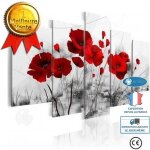 Inn� tableau coquelicots rouge sur fond blanc toile peinture fleurs d�coration murale 5 pcs vertical ...