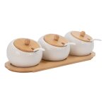 Intirilife ensemble de 3 pots a epices en porcelaine, sucrier, blanc - marron avec couvercle et cuillre ...
