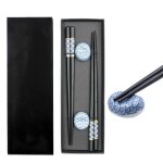 Intirilife ensemble de baguettes en noir avec motif en eventail bleu - 2 paires de baguettes 22. 7 cm ...