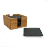 Intirilife set de 11 sous - verres en ardoise noire avec support en bambou et crayons a craie - 10 x ...