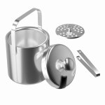 Intirilife set de 4 seaux a glace de 1. 3 l en acier inoxydable avec pince et couvercle, isols, a double ...