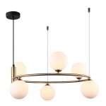 Italux amily - suspension moderne dor�e a 6 lumi�res avec abat - jour blanc, g9