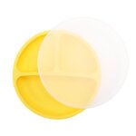 Jaune avec couverture - bols queplate en silicone pour bb, quatre plats renforcs par aspiration, apprentiss ...