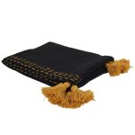 Jet� de canap� surpiqu� noir et ambre avec pompons 130 x 170 cm