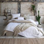 Jet� de lit stonewashed en lin blanc 180 x 260