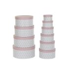 Jeu de bo�tes de rangement empilables rond rose carton