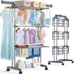 Jexnovashop - tendoir � linge 4 niveaux - s�choir � linge pliable avec roulettes, etendoir linge int�rieur ...