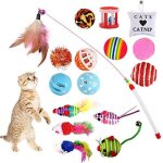 Jouets chat interactif, 16 pices jouets chat, souris, balles, baguettes de plumes pour kitty interactifs ...