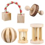 Jouets a m�cher en bois pour hamster, 5 pi�ces, soins des dents, boule molaire naturelle, exercice, cloche, ...