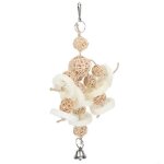 Jouet a m�cher suspendu - omabeta - perroquet - luffa naturel - boule de rotin - 33, 5 cm