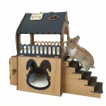 Jungengel maison lapin xl int�rieur bois 2 etages 68x66x35 cm naturel anthracite - clapier cochon d'inde ...