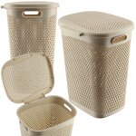 Kadax panier � linge avec couvercle grand conteneur 55l beige