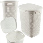 Kadax panier � linge avec couvercle grand conteneur 55l blanc