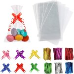 Kal - 100 pcs sachets plastique transparents avec liens torsadés et rubans noeuds, sac de cellophane ... Kal - 100 pcs sachets plastique transparents avec liens torsadés et rubans noeuds, sac de cellophane ...