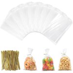 Kal - 200 pices sachets transparents bonbons, 13 x 18 cm sachet transparent avec cravates, sac carr ...