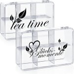 Kal - 2x bote de rangement pour th et sachets de th - bote a th en plastique transparent avec 6 ...