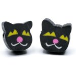 Kal - boucles d'oreilles clous tête de chat plug pet chat tomcat nez rose noir Kal - boucles d'oreilles clous tête de chat plug pet chat tomcat nez rose noir