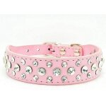 Kal - collier en cuir synthtique avec strass pour chien ou chat, taille l, rose