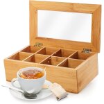 Kal - cuisine bo�te a th� en bambou avec 8 compartiments 26 x 16 x 9 cm mat�riau durable bo�te de rangement ...