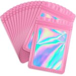 Kal - paquet de 50 sacs mylar, grands sacs roses a fermeture eclair, sacs refermables avec fentre avant, ...