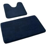 Kalanka - lot de 2 tapis salle de bain, tapis wc contour et tapis de bain bleu marine, microfibre antidrapant ...