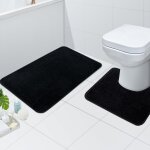Kalanka - lot de 2 tapis salle de bain, tapis wc contour et tapis de bain noir, microfibre antidrapants ...