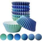 Kalanka - lot de 300 caissettes a muffins standard - 6 designs - bleu - taille standard