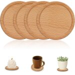 Kalanka - 4 pices 8, 8 cm bougeoir, dessous de verre en htre, bougeoirs naturels, bougies piliers, ...