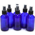 Kalanka - lot de 6 flacons en verre bleu cobalt de 118 ml avec pulvrisateur a brume fine noire.