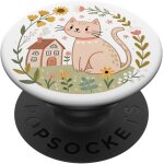 Kalanka - cottagecore chat avec fleurs sauvages et cabane confortable popsockets popgrip adhsif