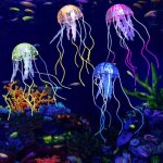 Kalanka - ensemble de 4 m�duses artificielles lumineuses pour aquarium, en silicone fluorescent - accessoires ...
