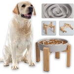 Kalanka - gamelle anti - glouton surleve pour chien - bol en cramique avec support en bambou - idale ...