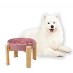 Kalanka - gamelle anti - glouton surleve pour chien - bol en cramique avec support en bambou - idale ...