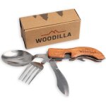 Kalanka - outdoor campingbesteck von woodilla - couverts pliants, en acier inoxydable & bois, couteau, ...